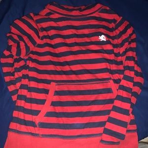 Red / Navy blue striped express lightweight sweatshirt with hoodie
